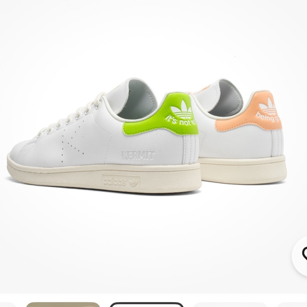 adidas Disney Sam Smith White Leather Sneakers with Neon Green & Peach Heel Tabs